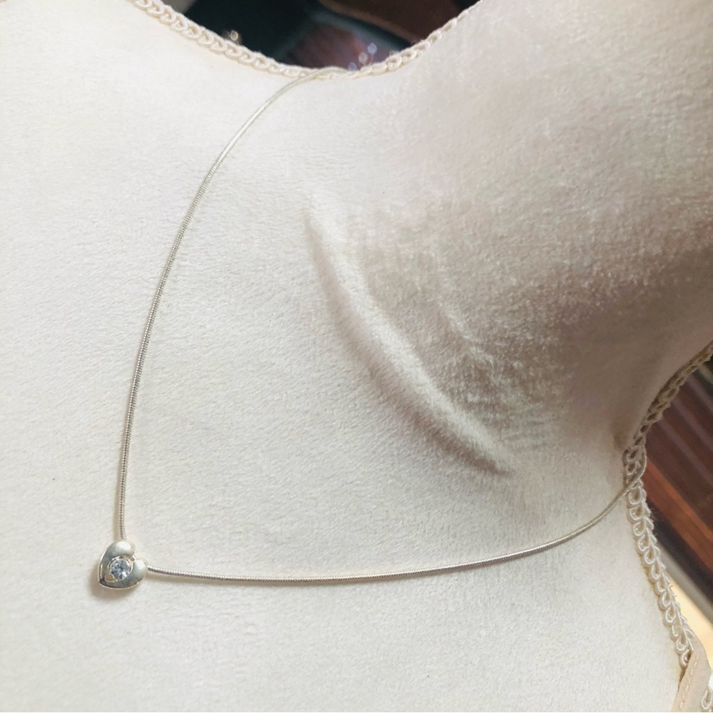 Vintage faceted stone bubble heart pendant on chain necklace